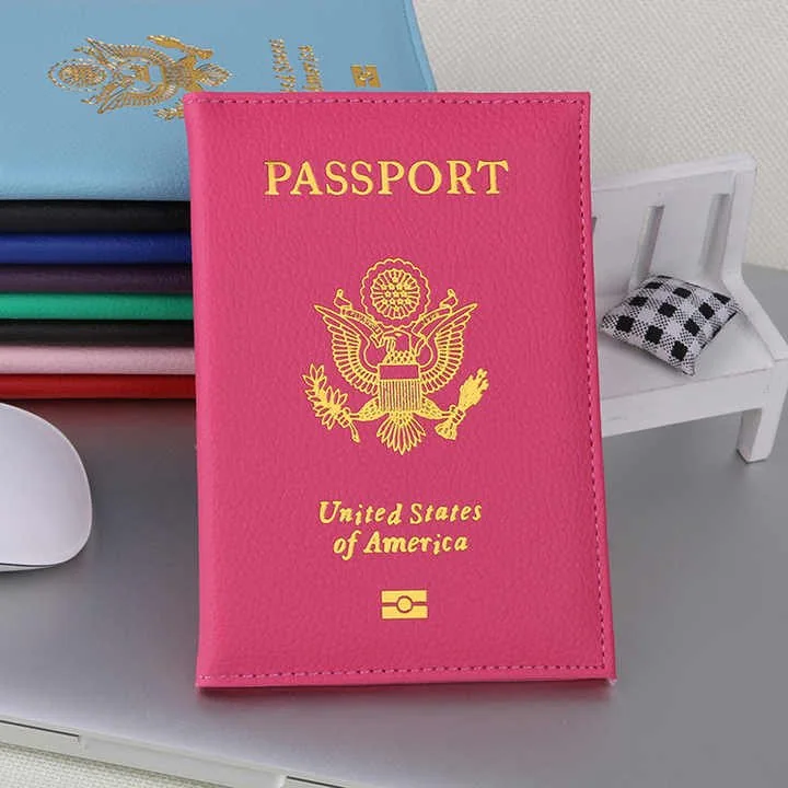 Soft PU Leather USA Passport Cover Case Card Holder