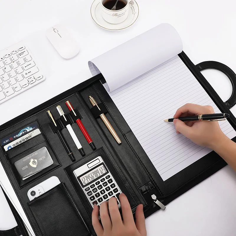 A4 Zipper Portfolio Padfolio with Carrying Handle Elegant Cl