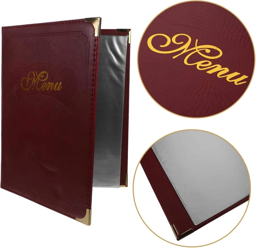14 Pockets Hardcover PU Leather File Folder Restaurant Menu 
