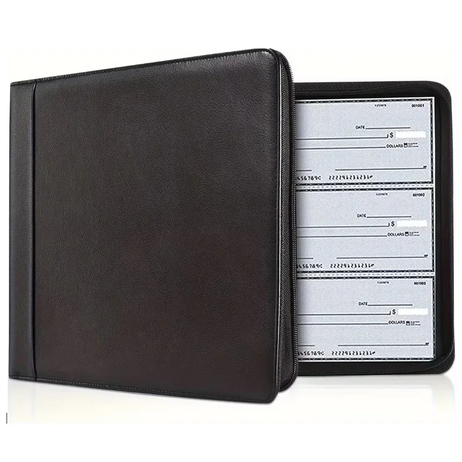 7-Ring Binder Portfolio PU Leather Check Binder with Zipper - view 2