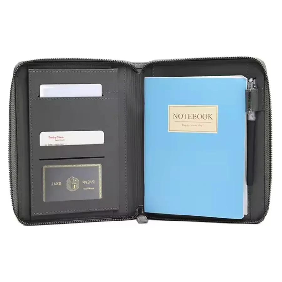 A5 PU Leather Zippered File Bag Custom Portfolio Folder