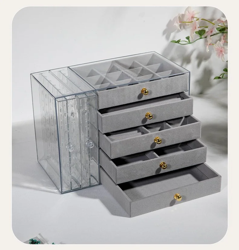 Acrylic Transparent 5 Drawers Hanging Jewelry Display Box