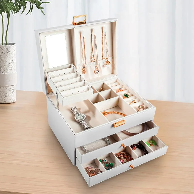 Gangtong Multifunctional Jewelry Box Three-Layer Leather Dra