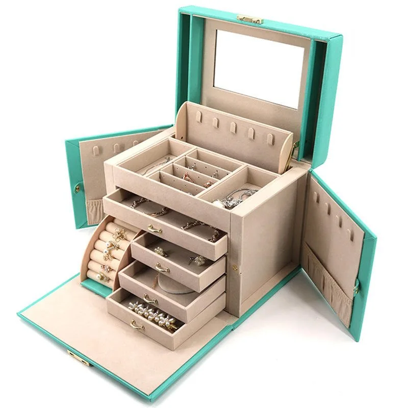 PU Leather Large Capacity Mirror Jewelry Box Storage Box Nec