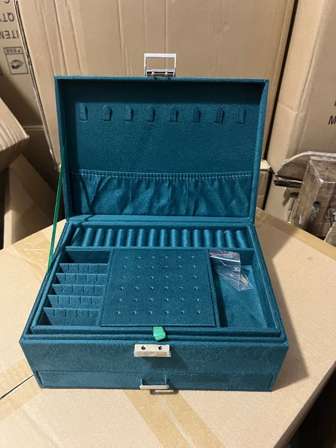 Lockable Three-Layer Velvet Jewellery Box