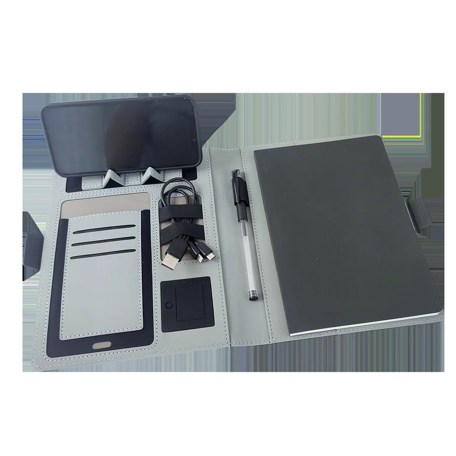 A5 Wireless Charging PU Leather Portfolio with Mobile Phone 
