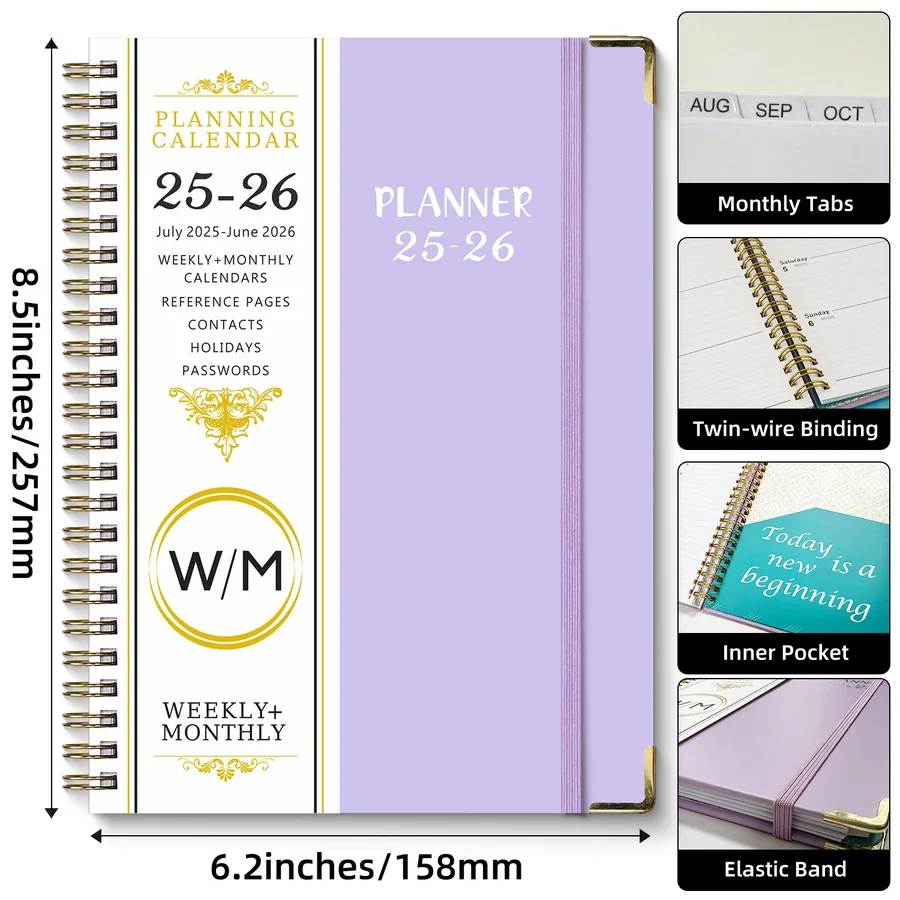 July 2025-June 2026 Spiral Notebook Daily Planner Calendar A