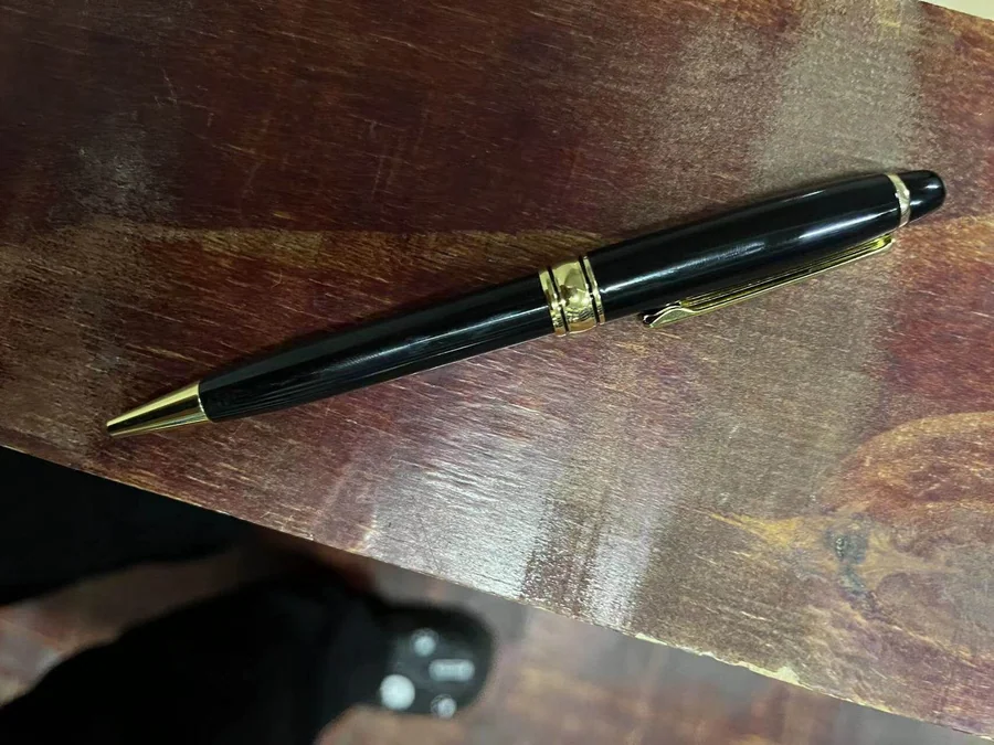 Black Metal Twist Pen with Gold Trim - view 2