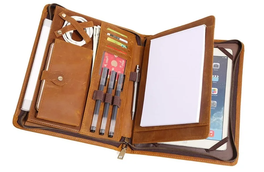 A4 Brown PU Leather Zippered Portfolio Case - view 2