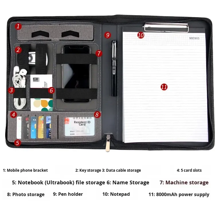 A4 PU portfolio with Power Bank Charging