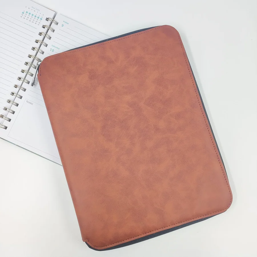 A5 PU Zipper Portfolio, Brown - view 2