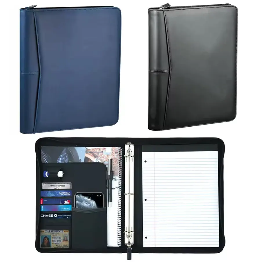 Custom Logo A4 PU Leather Padfolio Set with Notepad Holder
