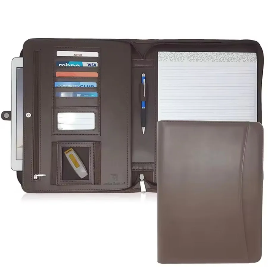 Luxury PU Leather Zippered Padfolio