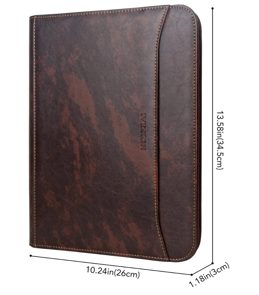 Zippered Leather Padfolio Portfolio with 10.1 Inch Tablet Sl - view 2