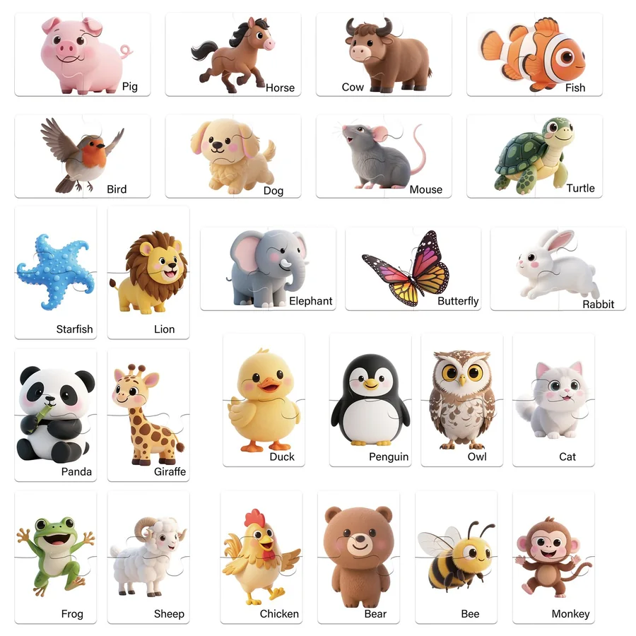 Animal-themed Matching Flashcards a Set of 25 Cards Language - view 2